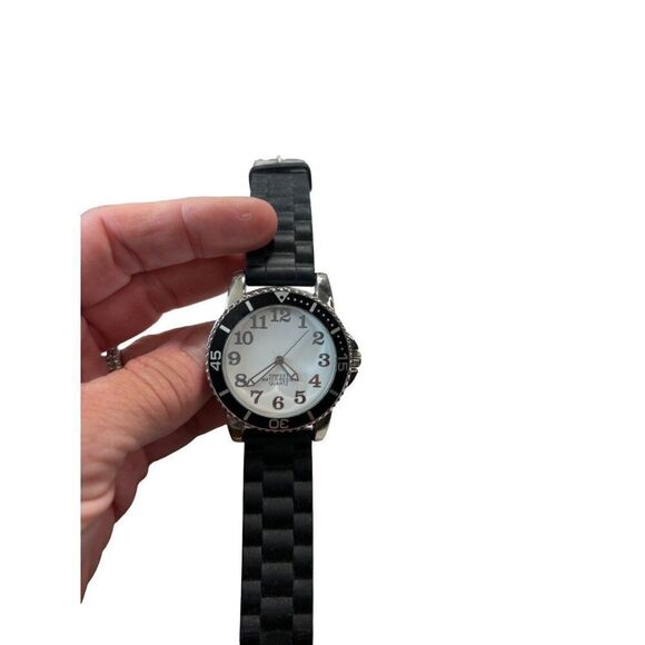 Men's Stainless Steel Analog Watch With Black Silicone Strap Water Resistant - Picture 1 of 7